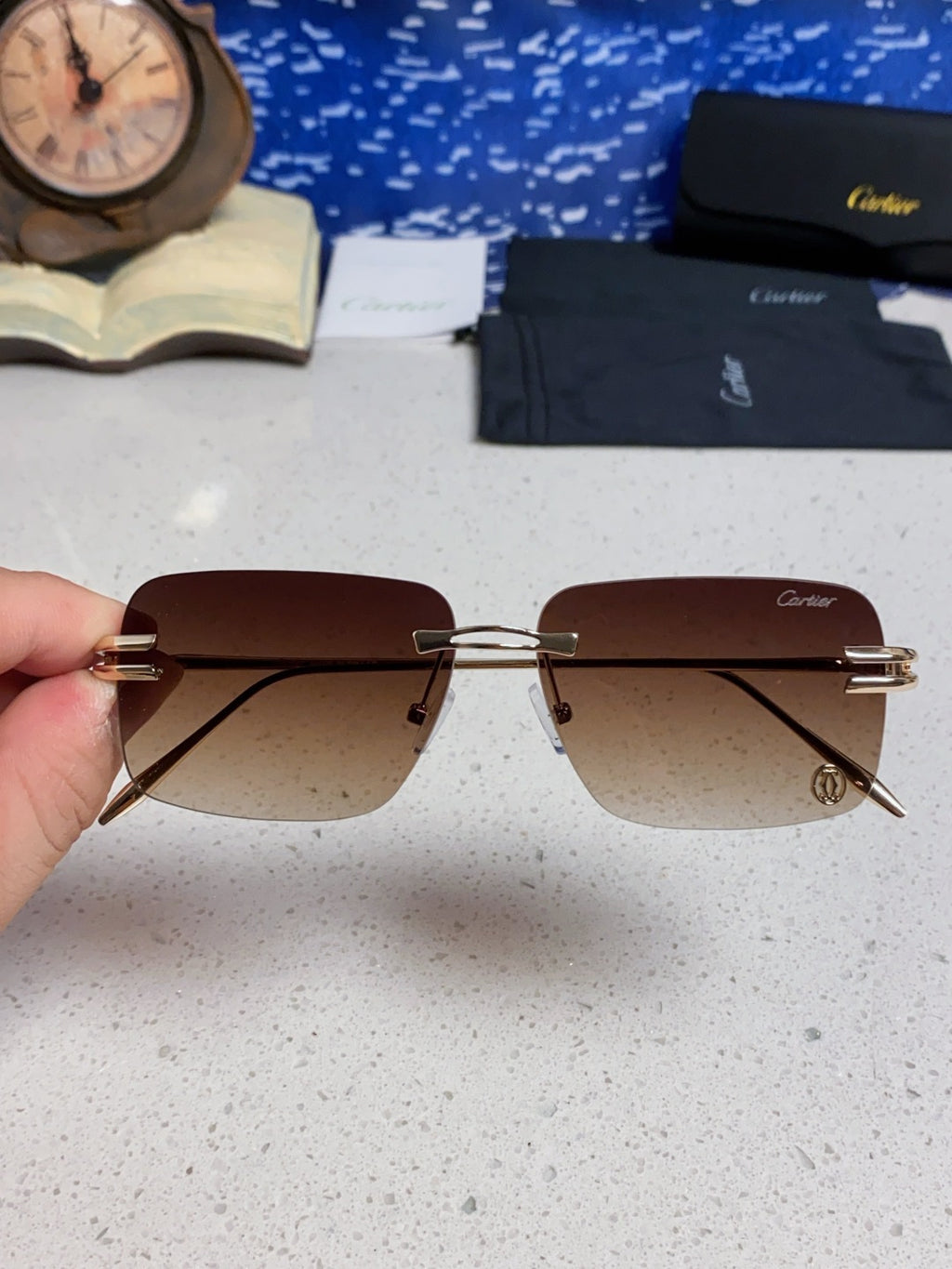 Cartier Lightweight Rimless Brown Lens Sunglasses for Men & Women - 465791 - detail image 4