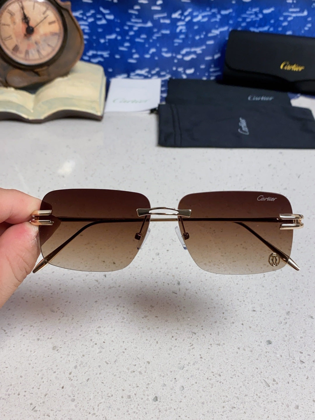 Cartier Lightweight Rimless Brown Lens Sunglasses for Men & Women - 465791 - detail image 4