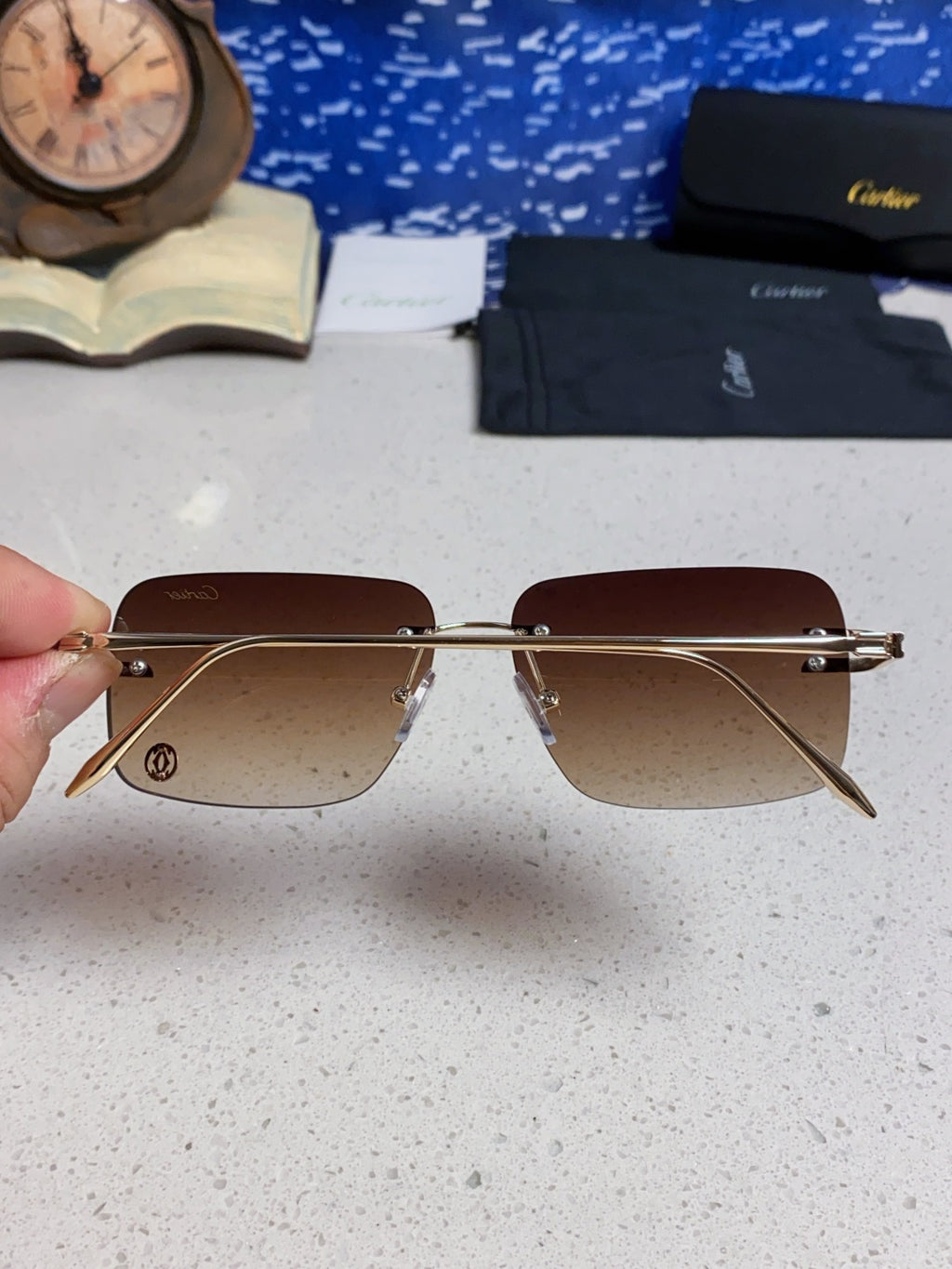 Cartier Lightweight Rimless Brown Lens Sunglasses for Men & Women - 465791 - detail image 5