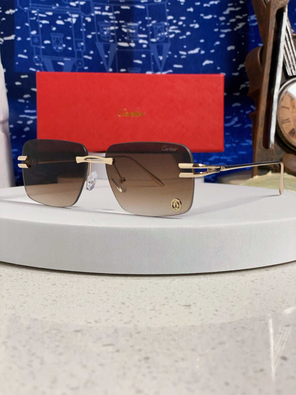 Cartier Lightweight Rimless Brown Lens Sunglasses for Men & Women - 465791