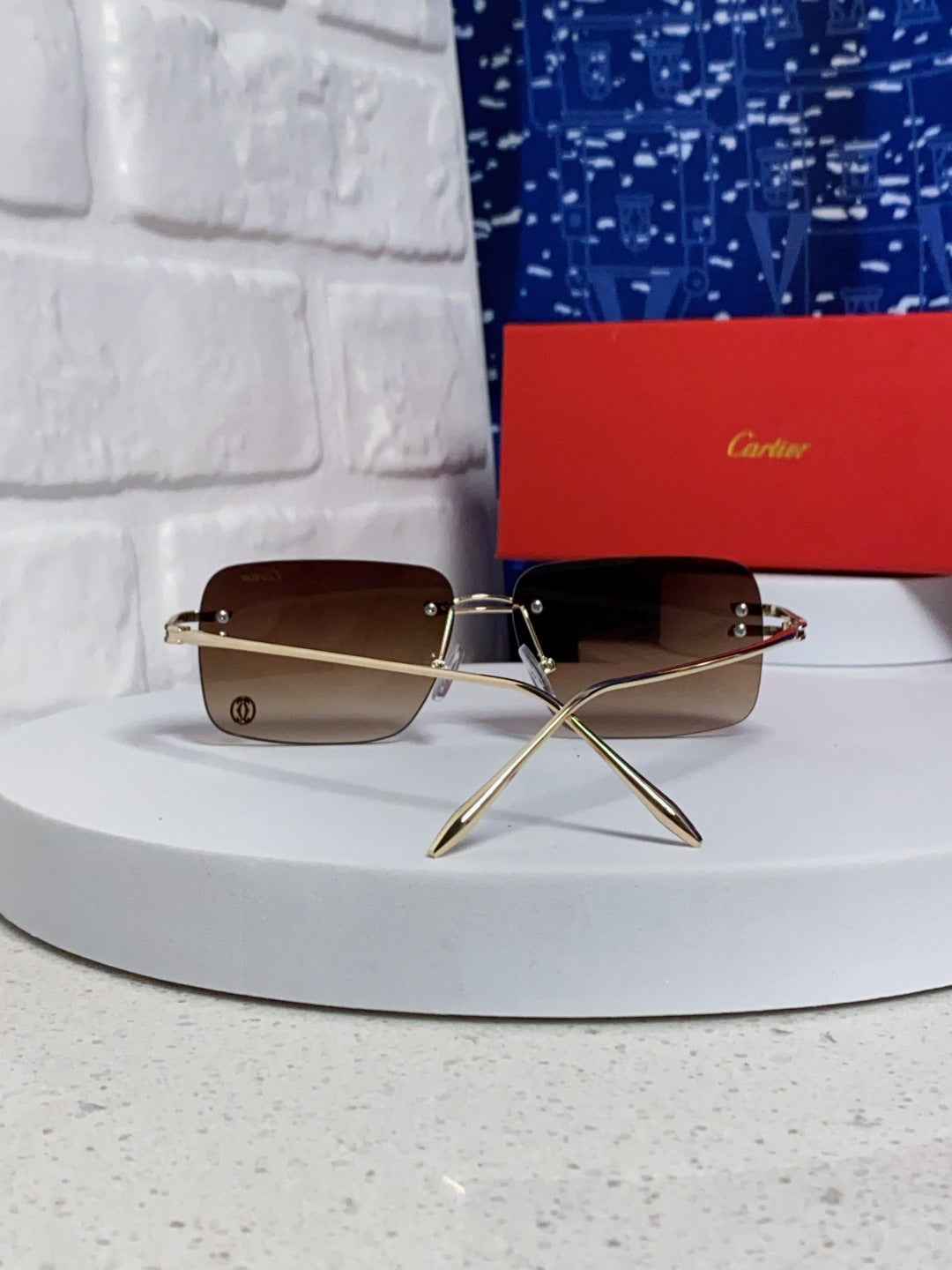 Cartier Lightweight Rimless Brown Lens Sunglasses for Men & Women - 465791 - detail image 3