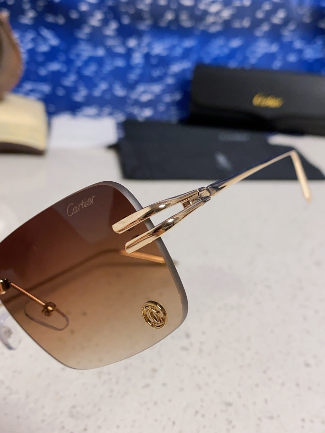 Cartier Lightweight Rimless Brown Lens Sunglasses for Men & Women - 465791 - detail image 7