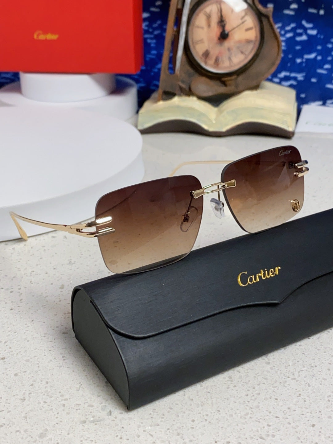 Cartier Lightweight Rimless Brown Lens Sunglasses for Men & Women - 465791 - detail image 10