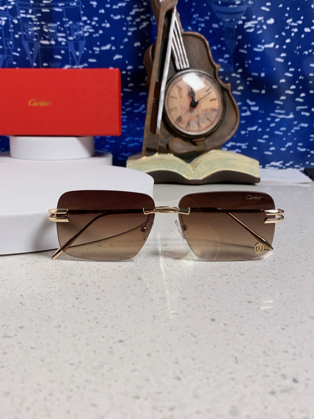 Cartier Lightweight Rimless Brown Lens Sunglasses for Men & Women - 465791 - detail image 9