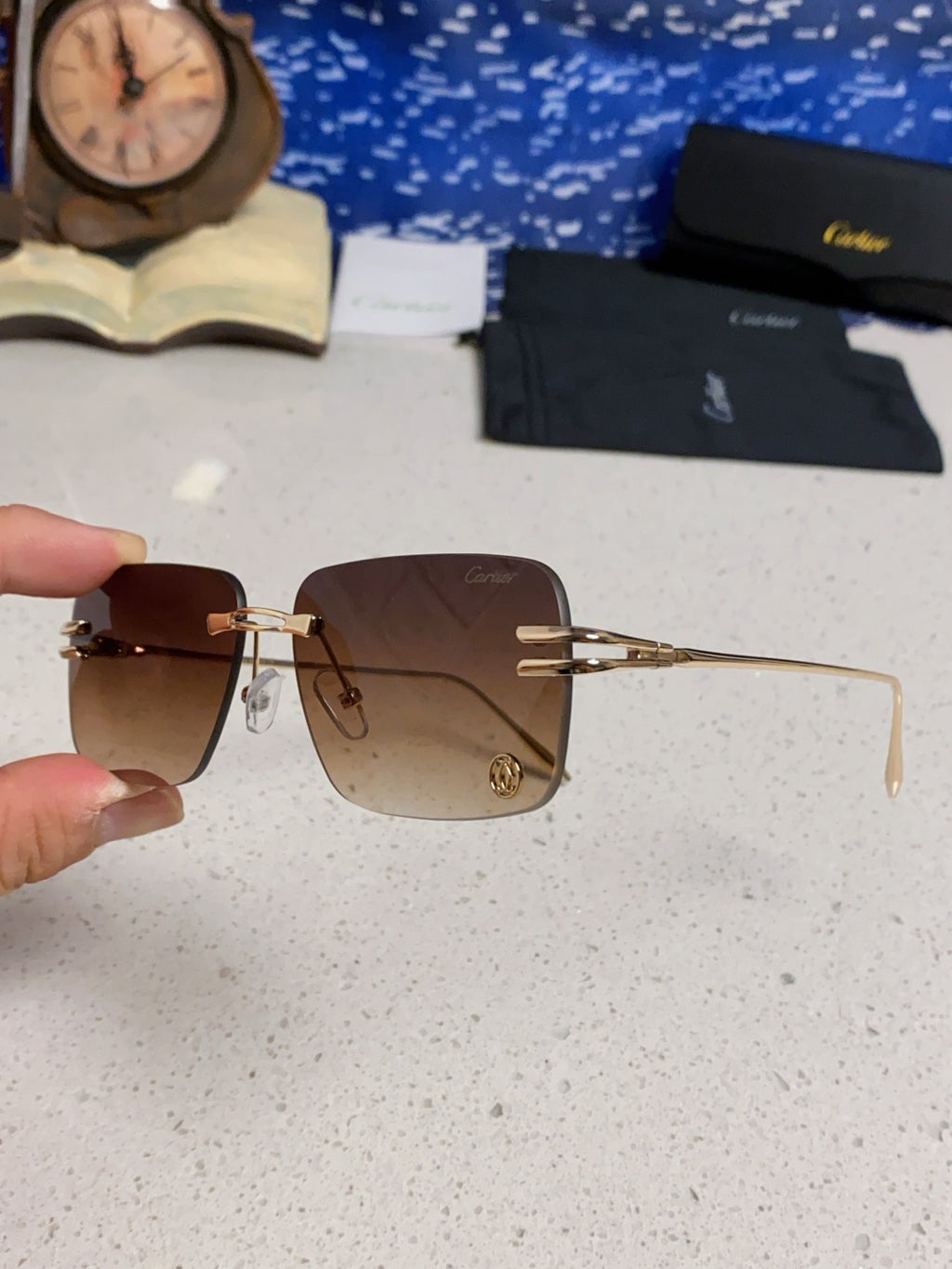 Cartier Lightweight Rimless Brown Lens Sunglasses for Men & Women - 465791 - detail image 6