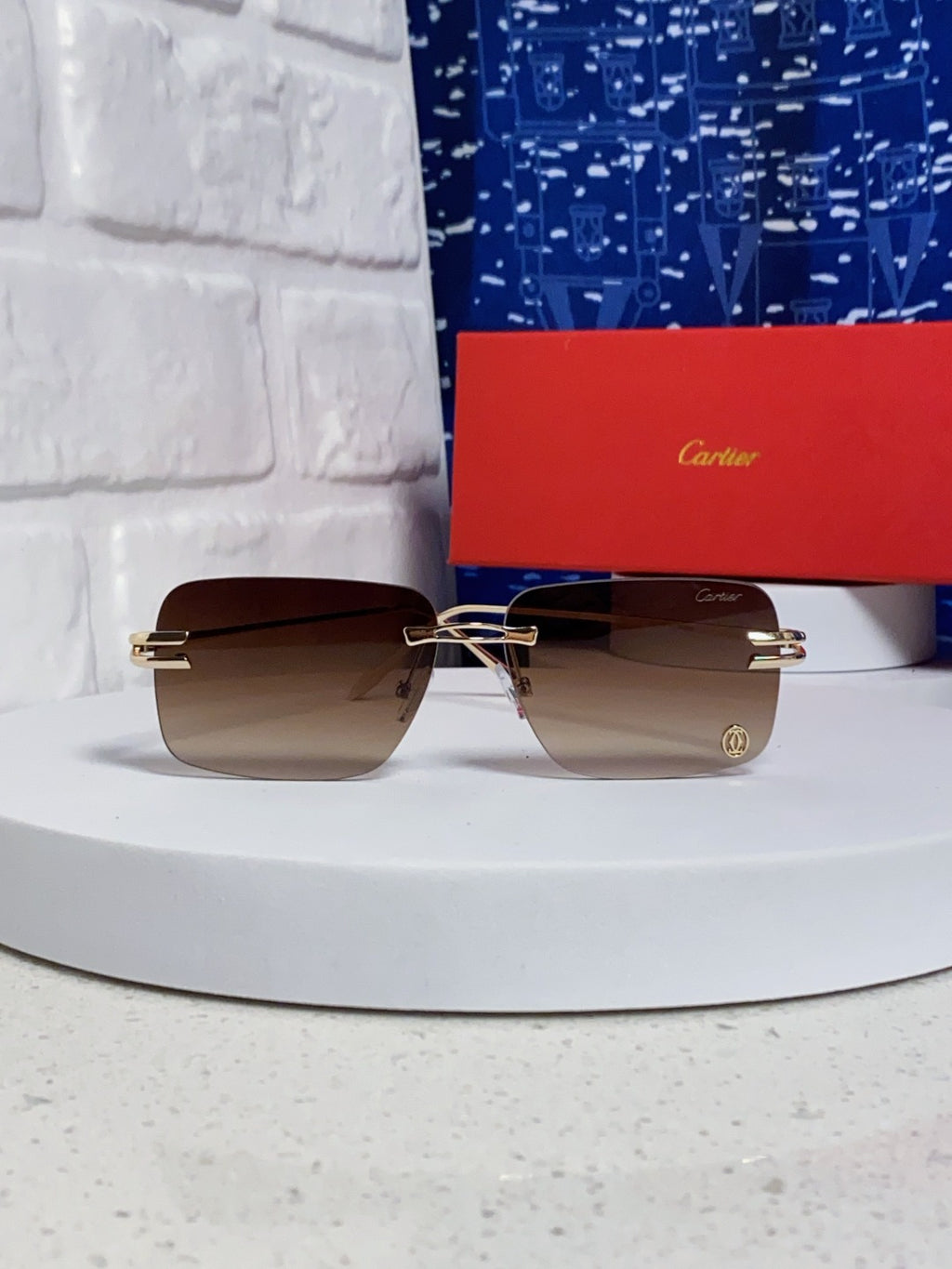 Cartier Lightweight Rimless Brown Lens Sunglasses for Men & Women - 465791 - detail image 2