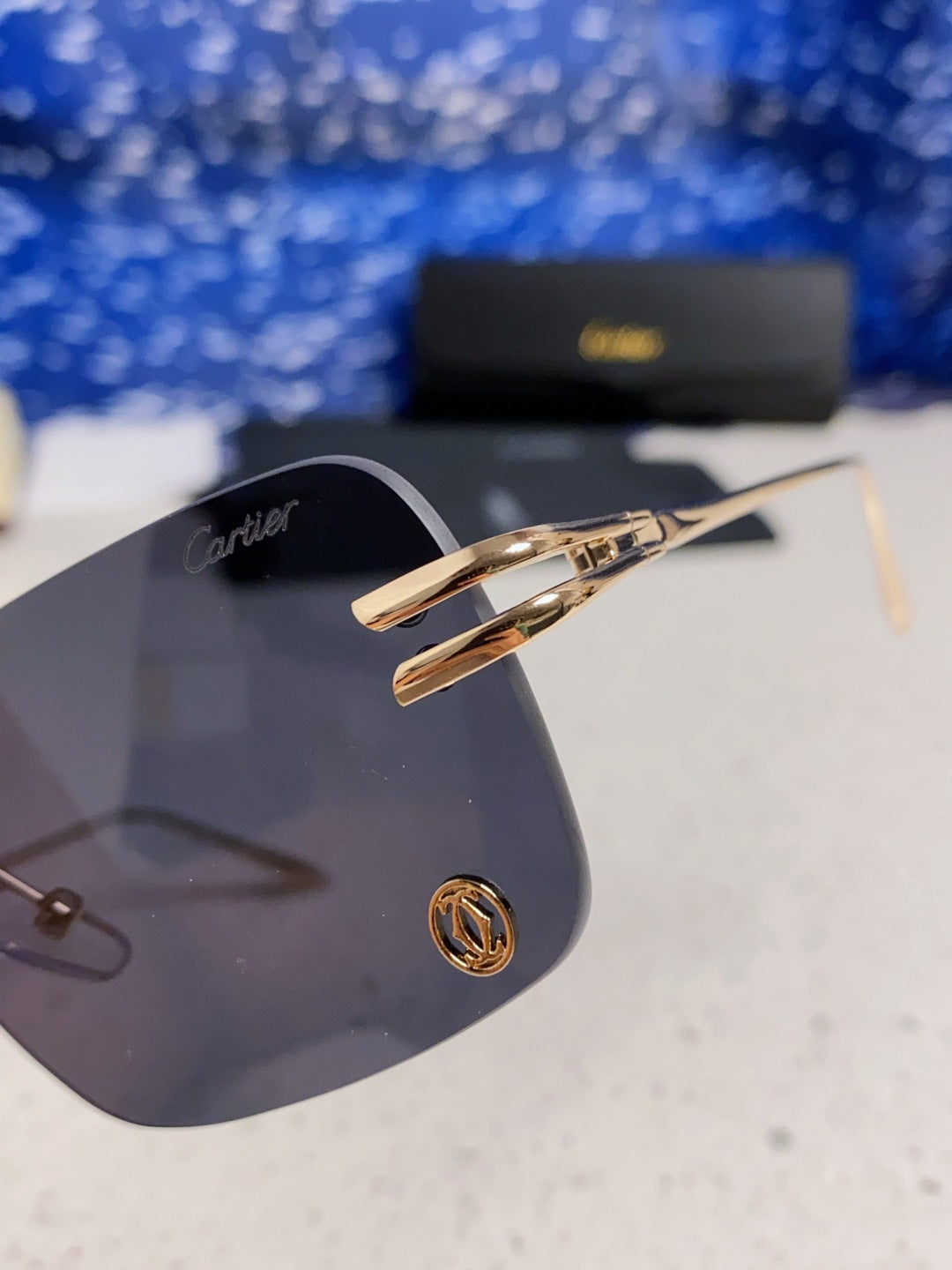 Cartier Lightweight Rimless Blue Lens Sunglasses for Men & Women - 465792 - detail image 7