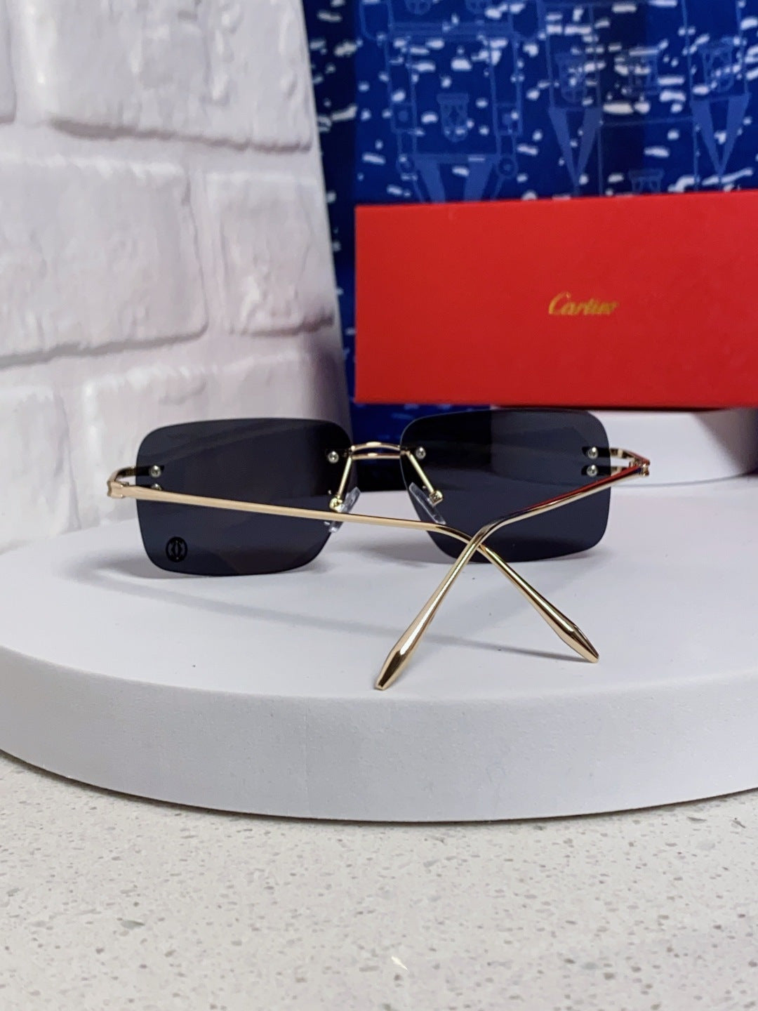 Cartier Lightweight Rimless Blue Lens Sunglasses for Men & Women - 465792 - detail image 3