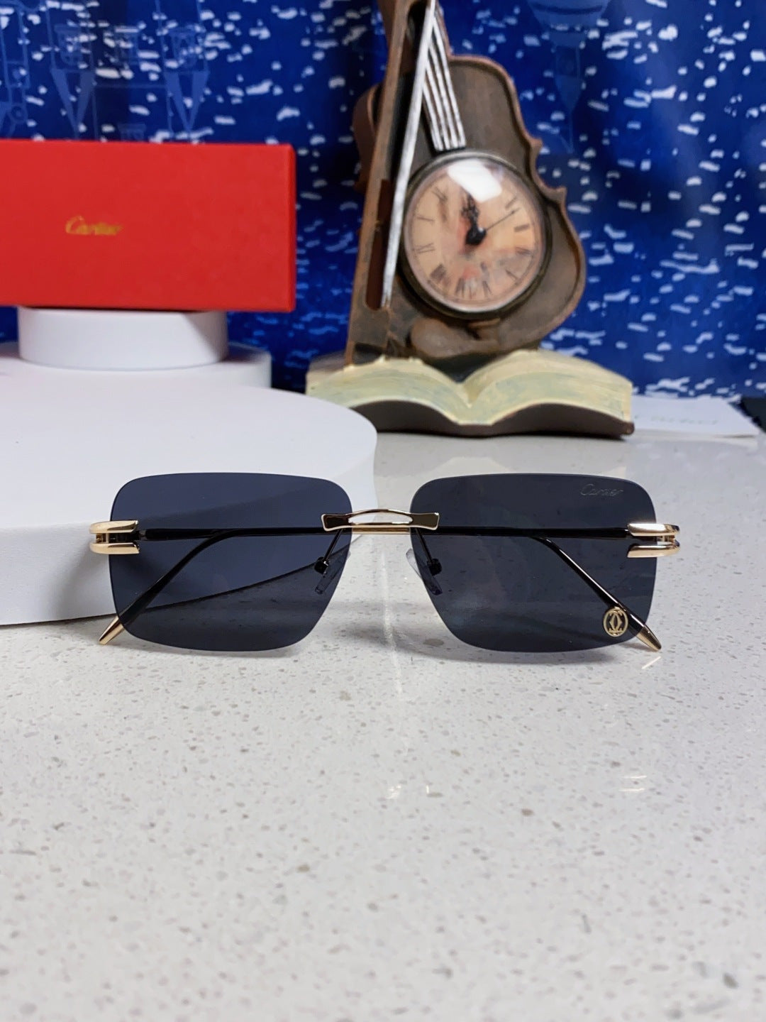 Cartier Lightweight Rimless Blue Lens Sunglasses for Men & Women - 465792 - detail image 9