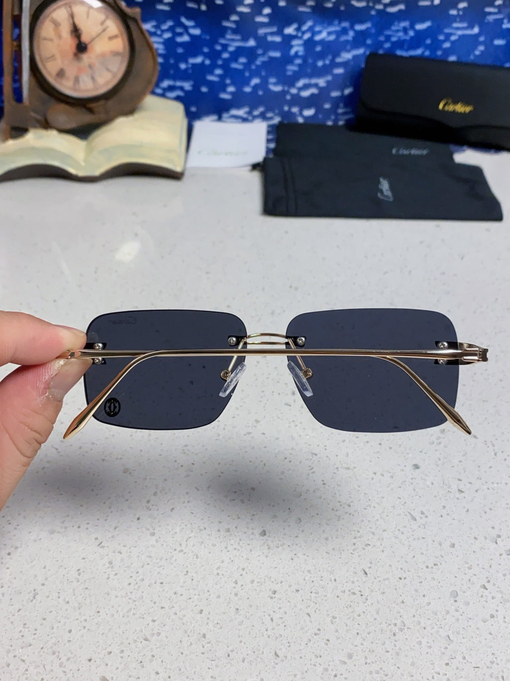 Cartier Lightweight Rimless Blue Lens Sunglasses for Men & Women - 465792 - detail image 5