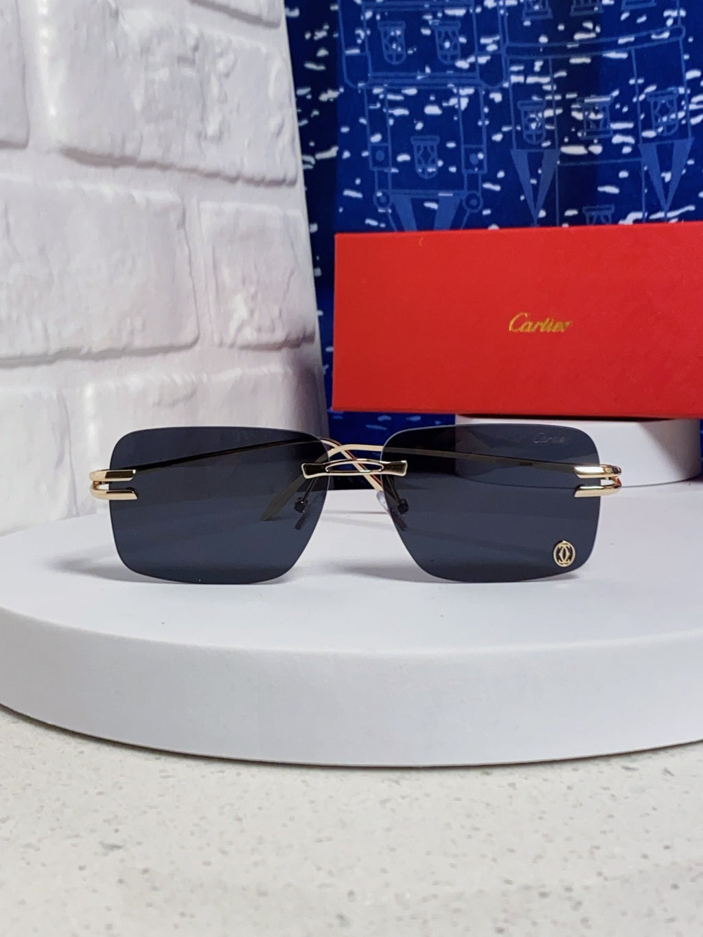 Cartier Lightweight Rimless Blue Lens Sunglasses for Men & Women - 465792 - detail image 2
