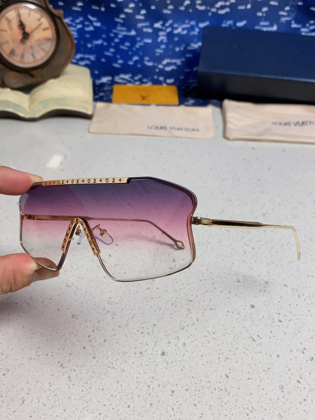 Louis Vuitton Lightweight Rimless Purple Lens Sunglasses for Men & Women - detail image 6