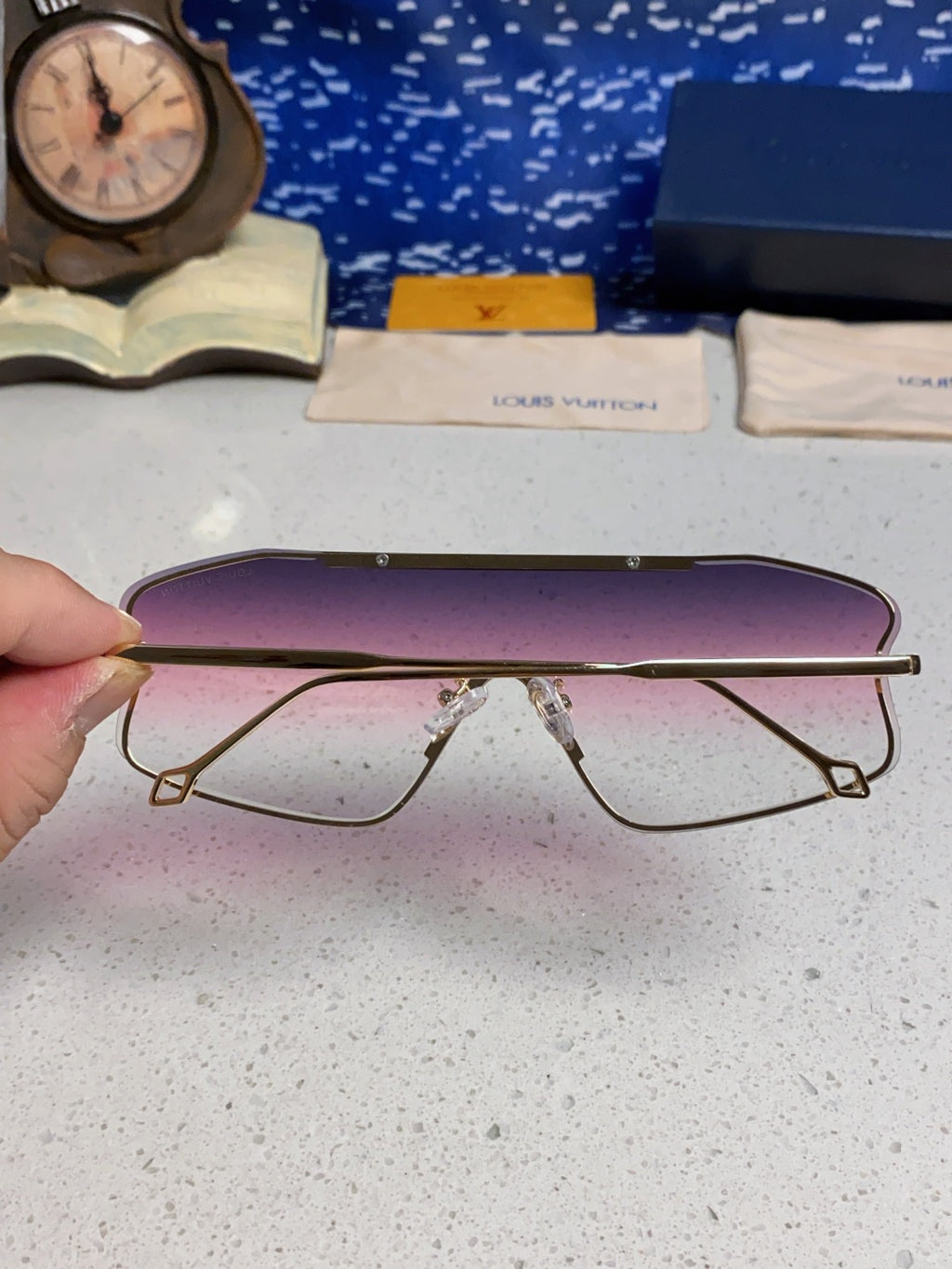 Louis Vuitton Lightweight Rimless Purple Lens Sunglasses for Men & Women - detail image 5
