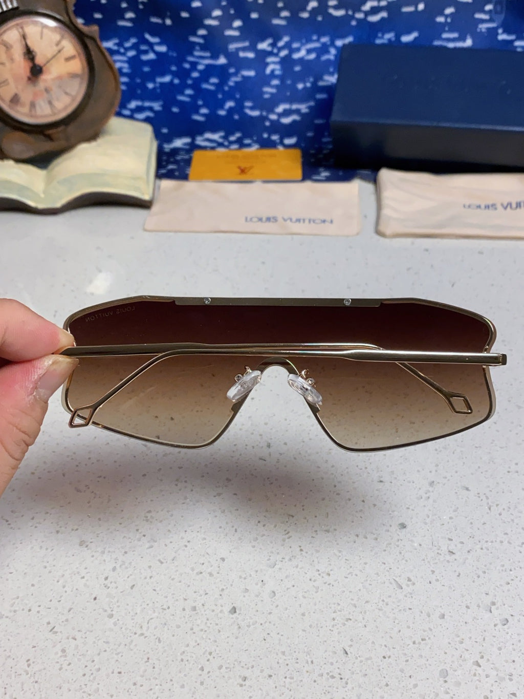 Louis Vuitton Lightweight Rimless Red Lens Sunglasses for Men & Women - detail image 5