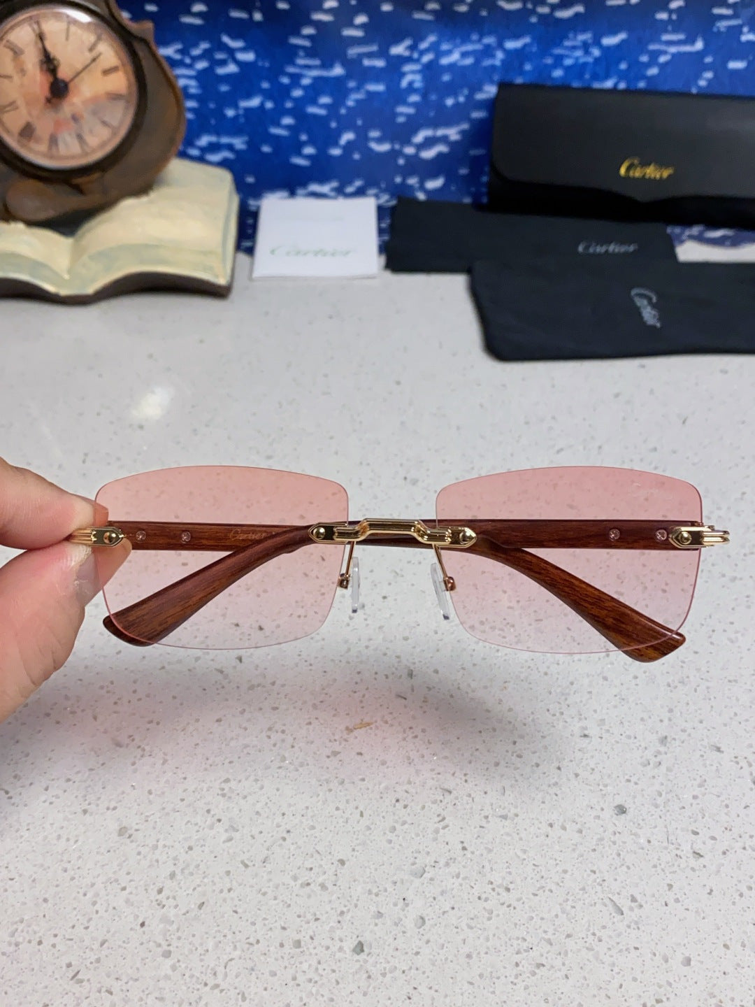 Cartier Lightweight Rimless Red Lens Sunglasses for Men & Women - 432336 - detail image 3