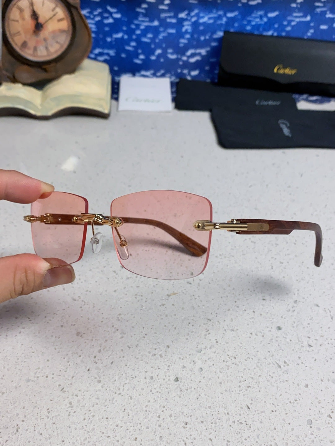 Cartier Lightweight Rimless Red Lens Sunglasses for Men & Women - 432336 - detail image 5