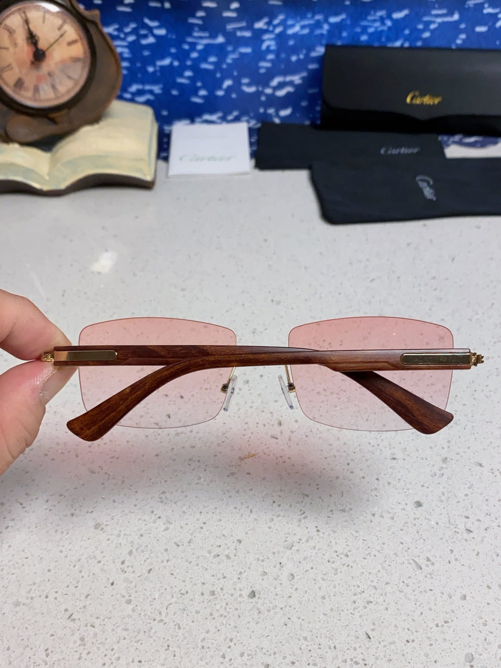 Cartier Lightweight Rimless Red Lens Sunglasses for Men & Women - 432336 - detail image 4