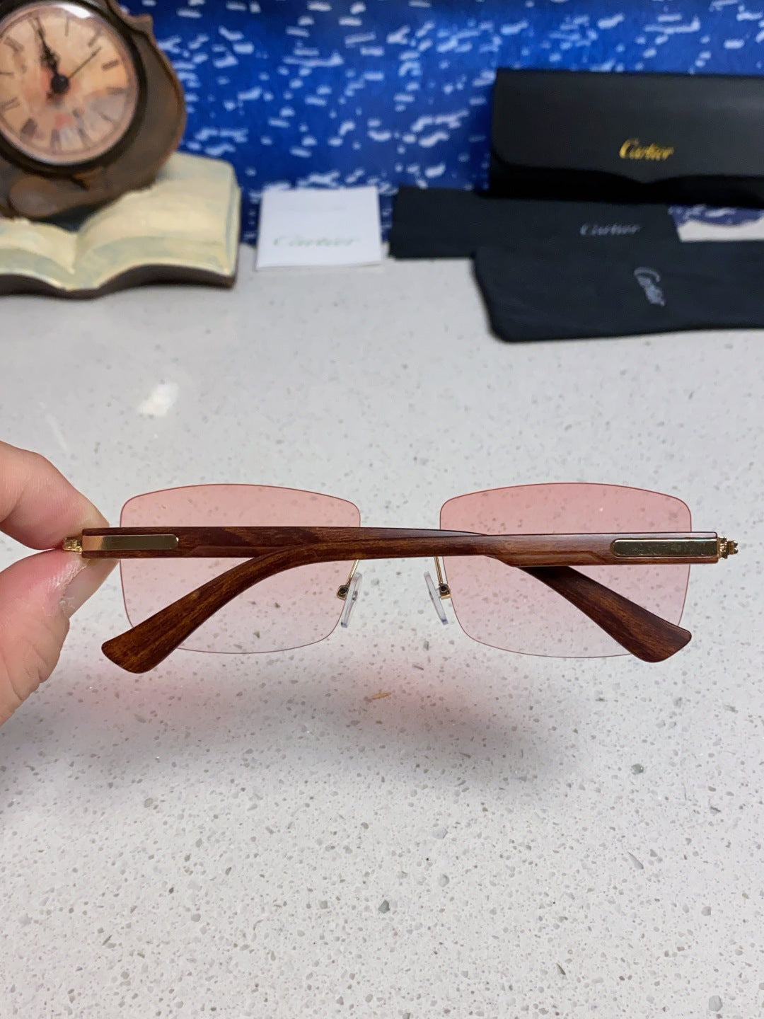 Cartier Lightweight Rimless Red Lens Sunglasses for Men & Women - 432336 - detail image 4