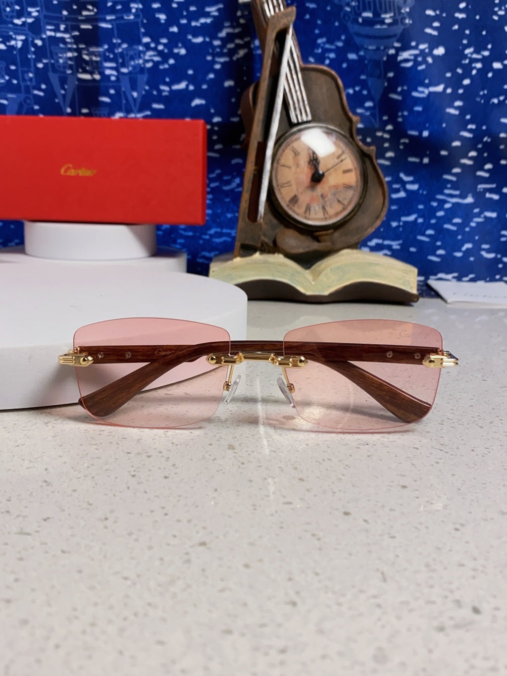 Cartier Lightweight Rimless Red Lens Sunglasses for Men & Women - 432336 - detail image 8