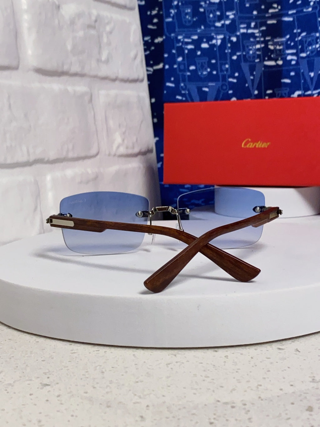 Cartier Lightweight Rimless Blue Lens Sunglasses for Men & Women - 432337 - detail image 3