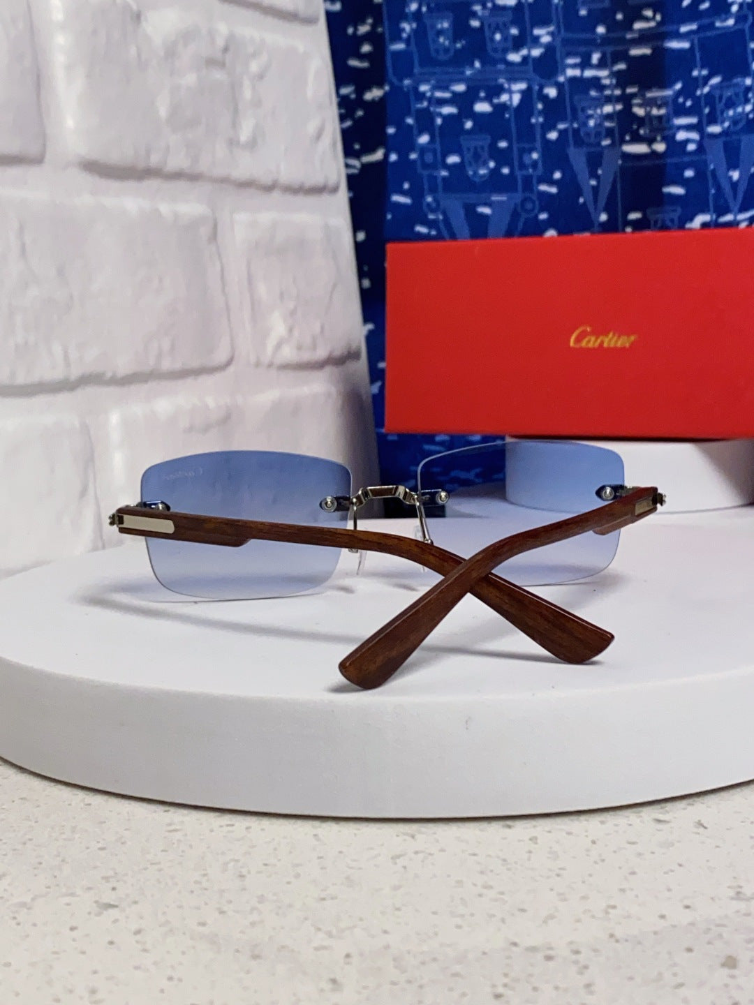 Cartier Lightweight Rimless Blue Lens Sunglasses for Men & Women - 432337 - detail image 3