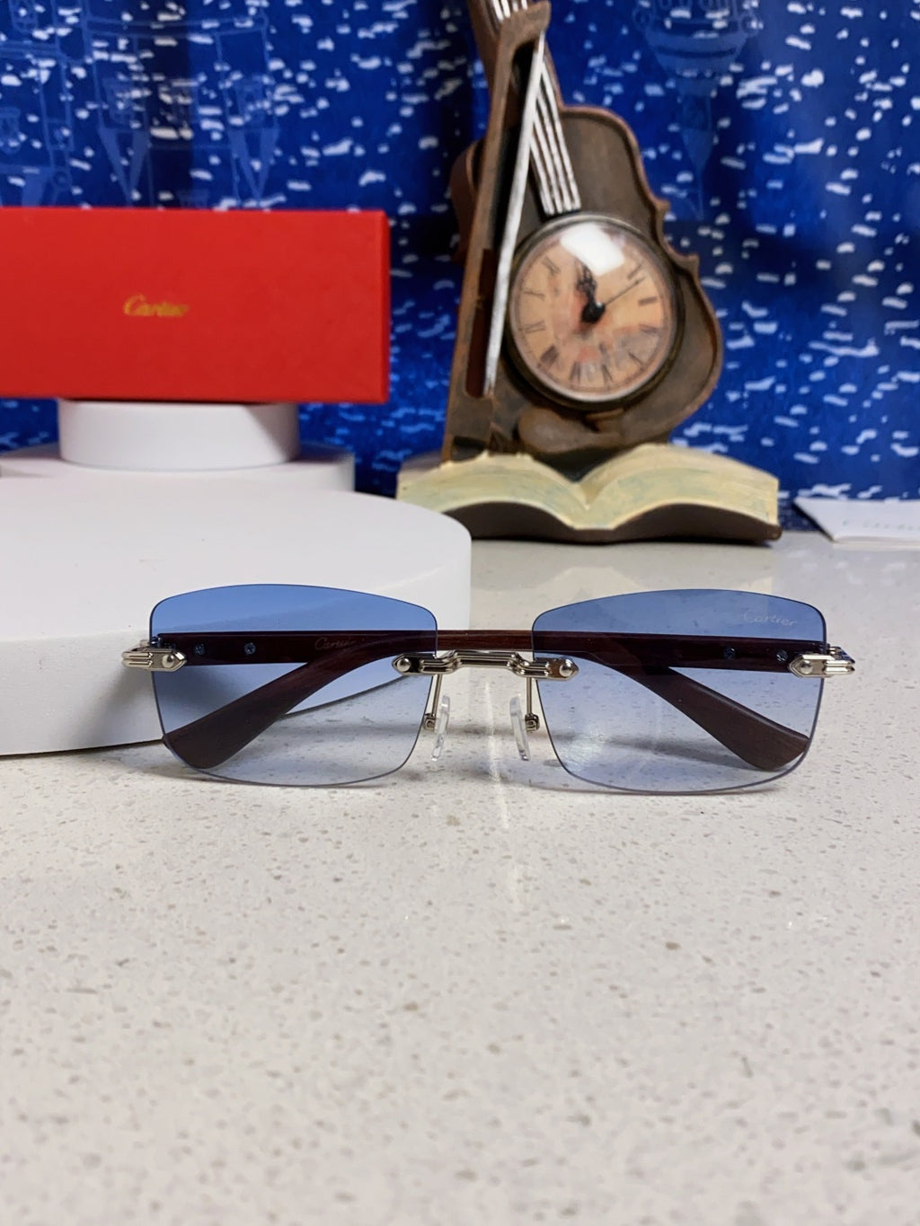Cartier Lightweight Rimless Blue Lens Sunglasses for Men & Women - 432337 - detail image 9