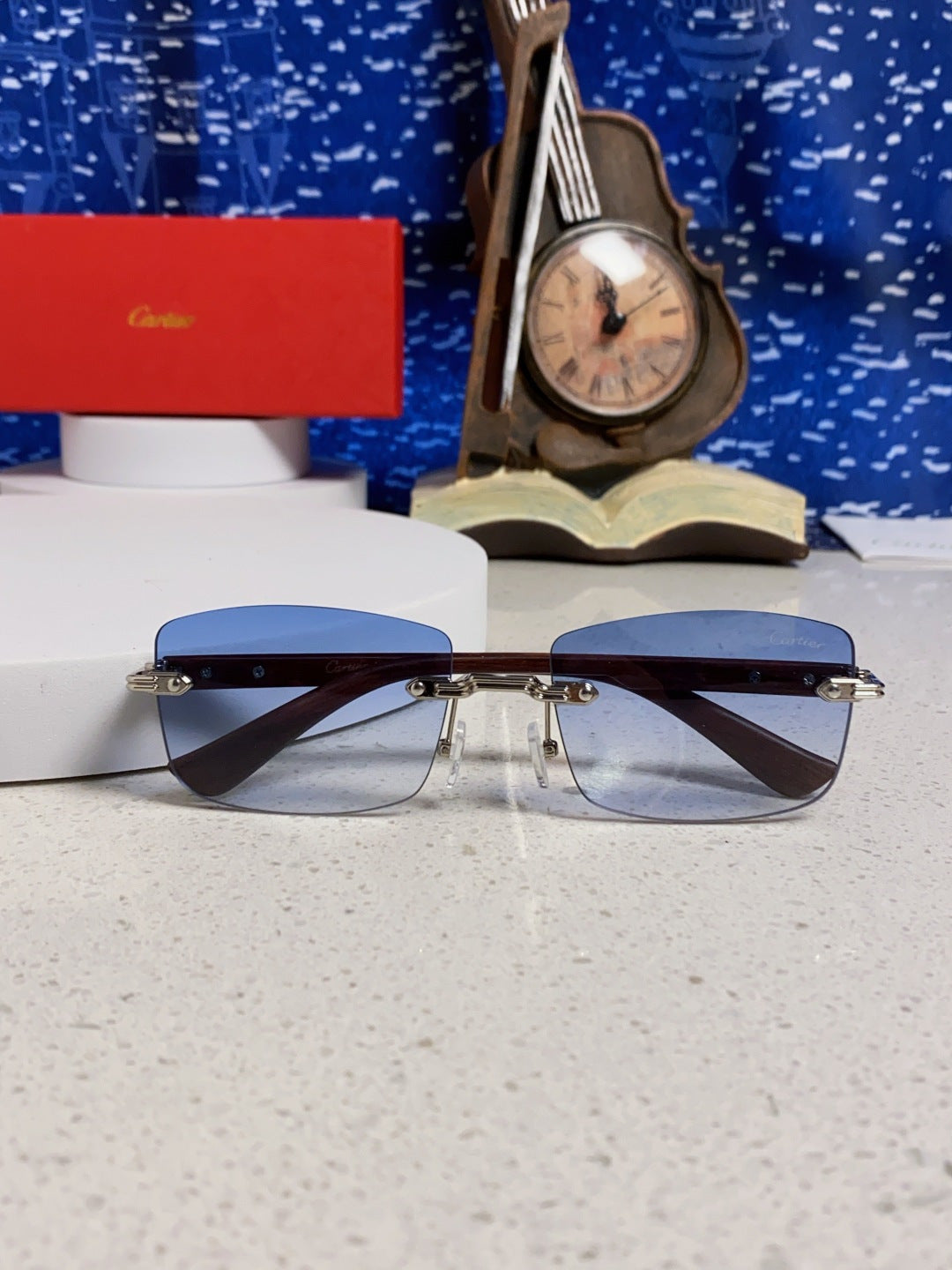 Cartier Lightweight Rimless Blue Lens Sunglasses for Men & Women - 432337 - detail image 9