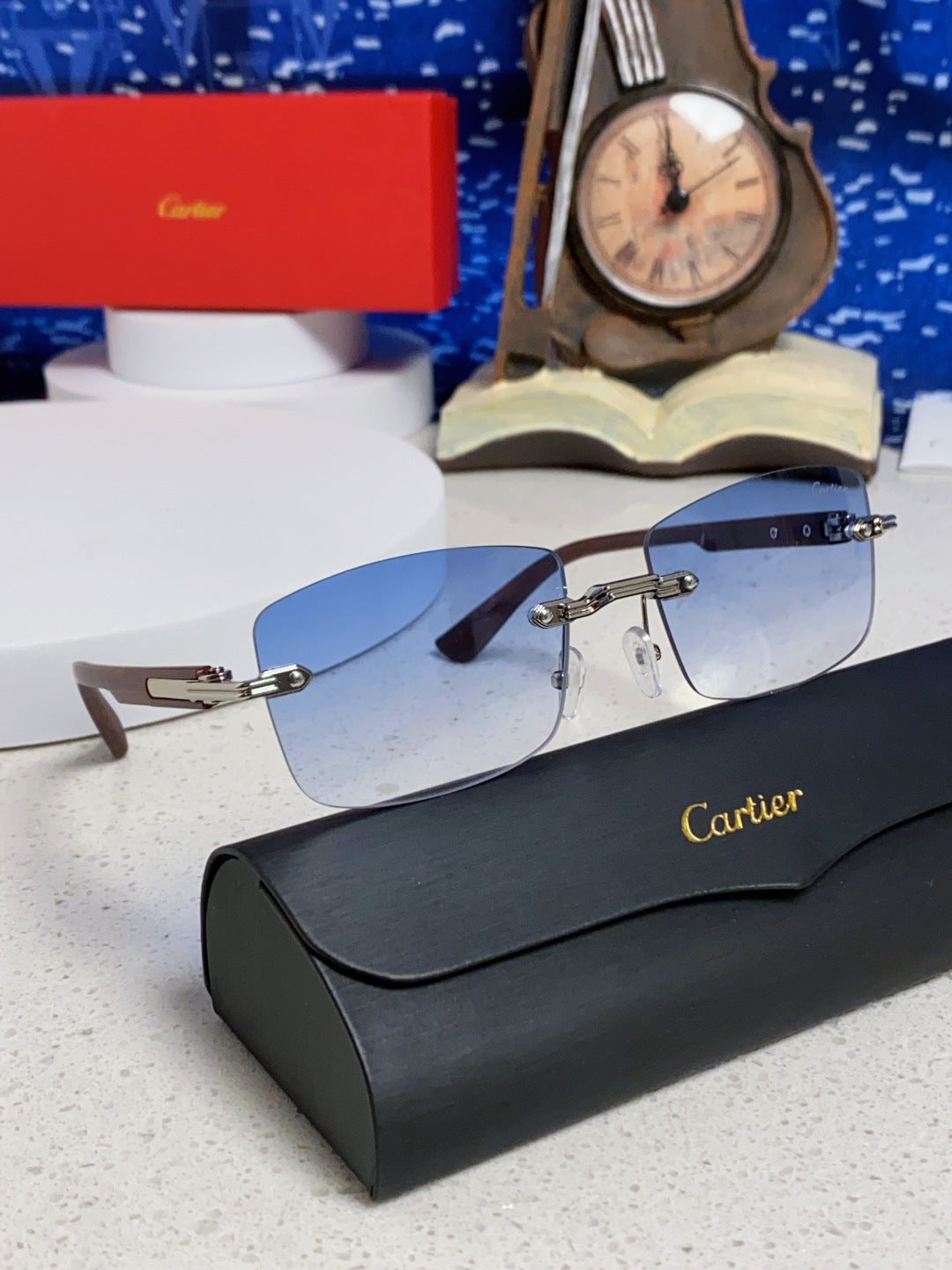 Cartier Lightweight Rimless Blue Lens Sunglasses for Men & Women - 432337 - detail image 10