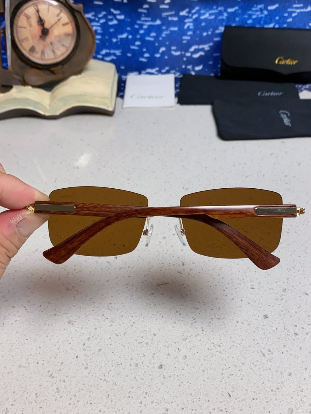 Cartier Lightweight Rimless Brown Lens Sunglasses for Men & Women - 432338 - detail image 5