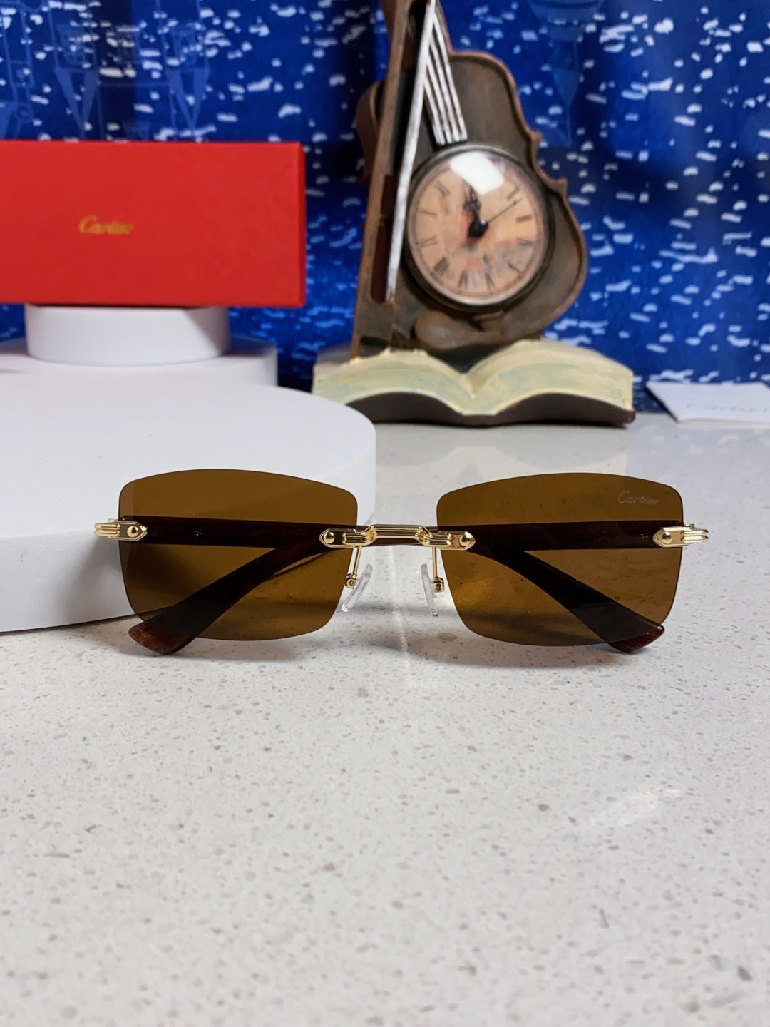Cartier Lightweight Rimless Brown Lens Sunglasses for Men & Women - 432338 - detail image 9