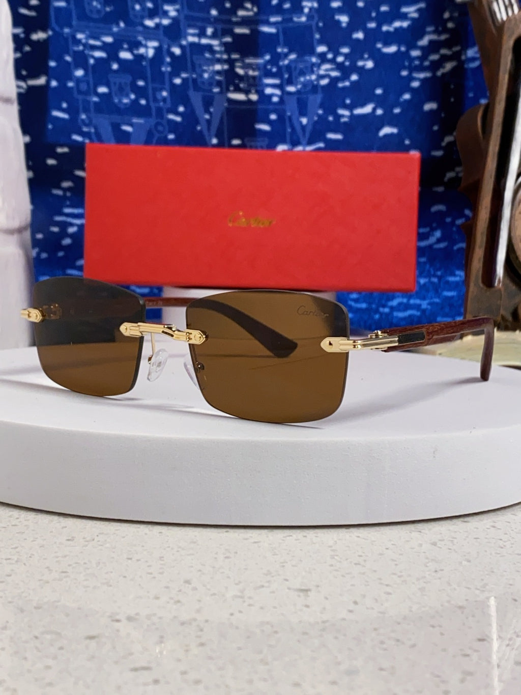Cartier Lightweight Rimless Brown Lens Sunglasses for Men & Women - 432338