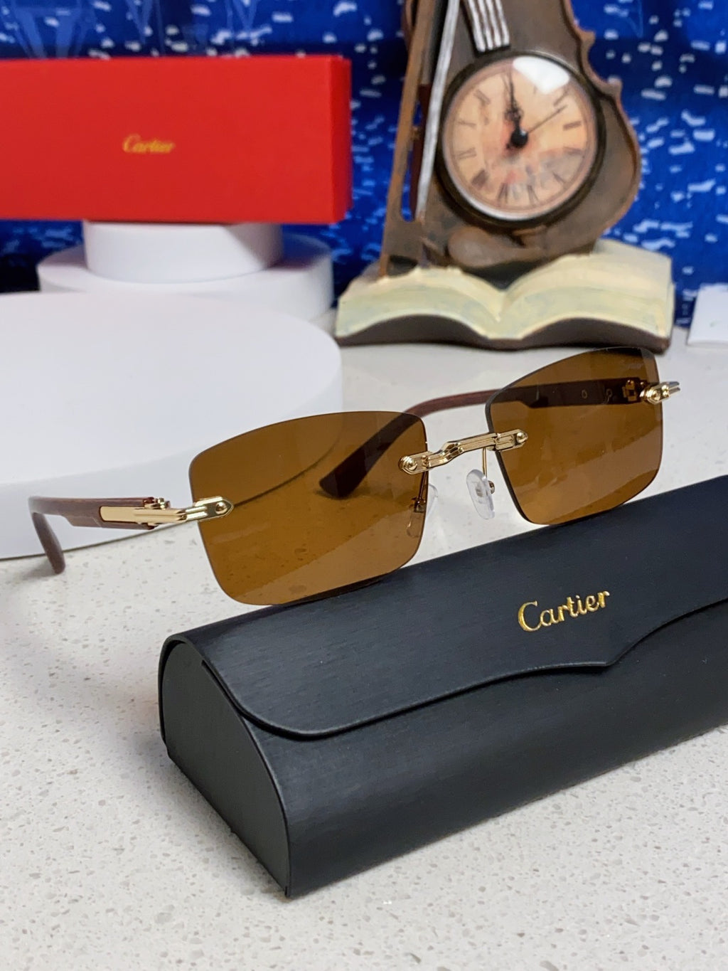 Cartier Lightweight Rimless Brown Lens Sunglasses for Men & Women - 432338 - detail image 10