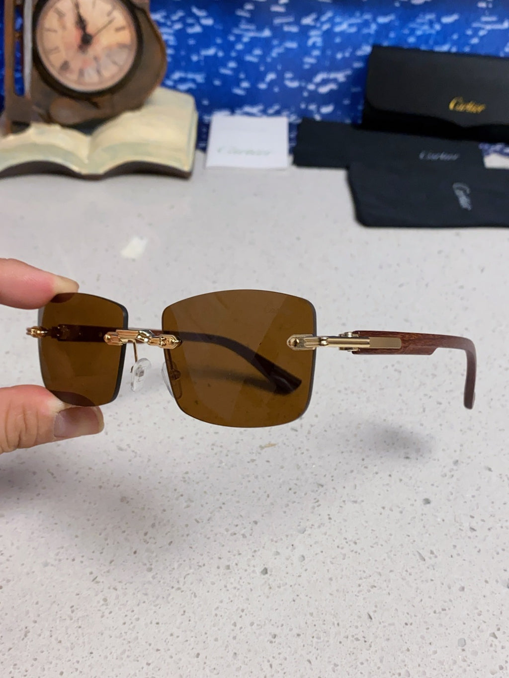 Cartier Lightweight Rimless Brown Lens Sunglasses for Men & Women - 432338 - detail image 6