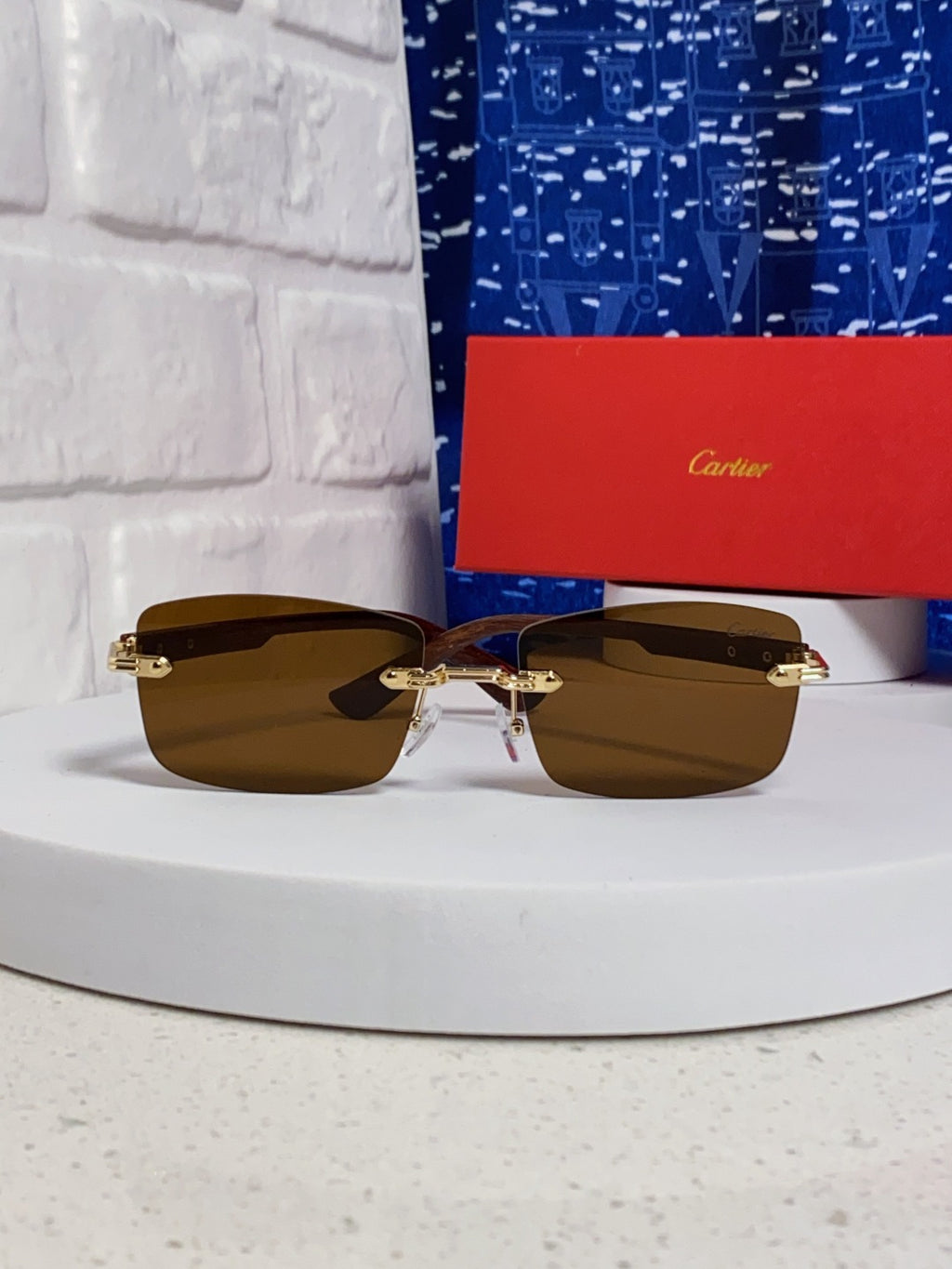 Cartier Lightweight Rimless Brown Lens Sunglasses for Men & Women - 432338 - detail image 2