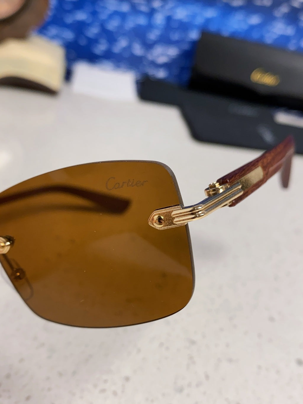 Cartier Lightweight Rimless Brown Lens Sunglasses for Men & Women - 432338 - detail image 7