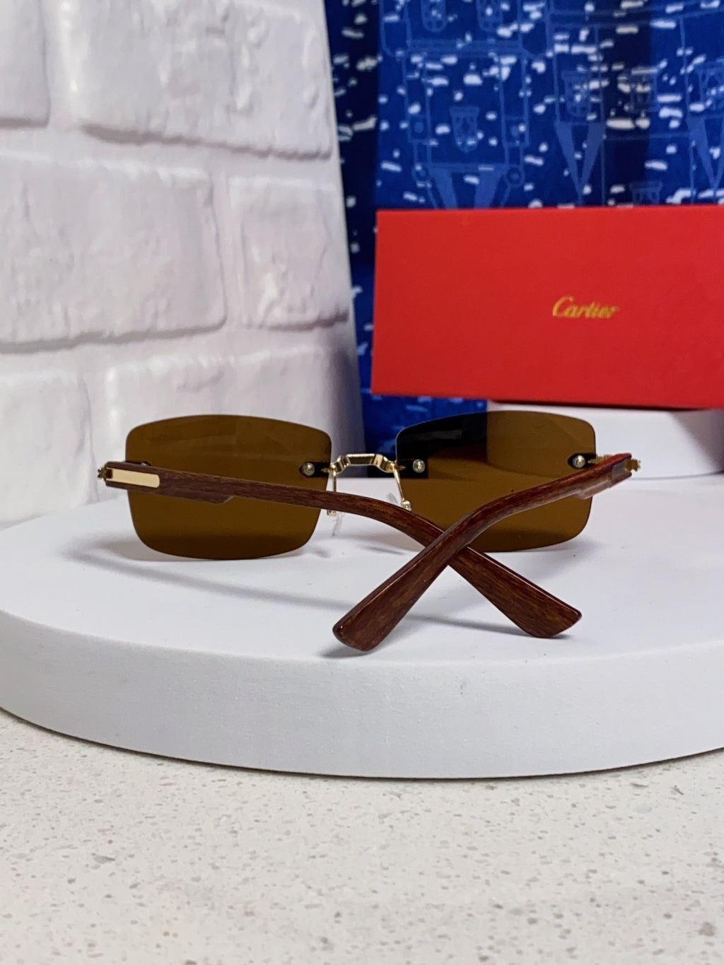 Cartier Lightweight Rimless Brown Lens Sunglasses for Men & Women - 432338 - detail image 3