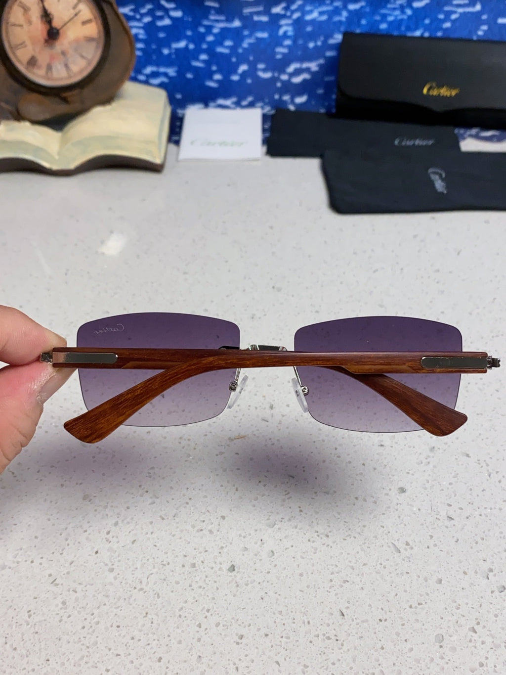 Cartier Lightweight Rimless Purple Lens Sunglasses for Men & Women - 487375 - detail image 4