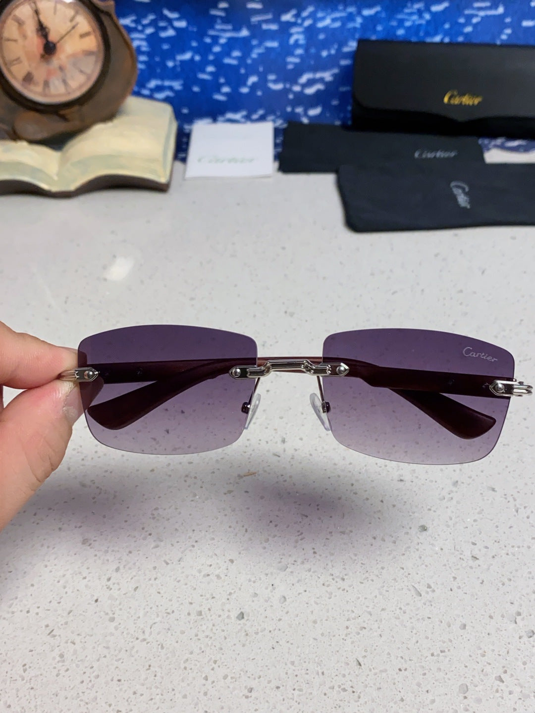 Cartier Lightweight Rimless Purple Lens Sunglasses for Men & Women - 432339 - detail image 3