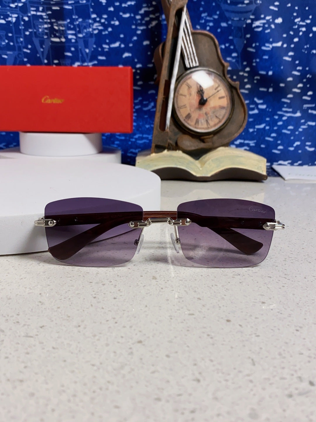 Cartier Lightweight Rimless Purple Lens Sunglasses for Men & Women - 487375 - detail image 8