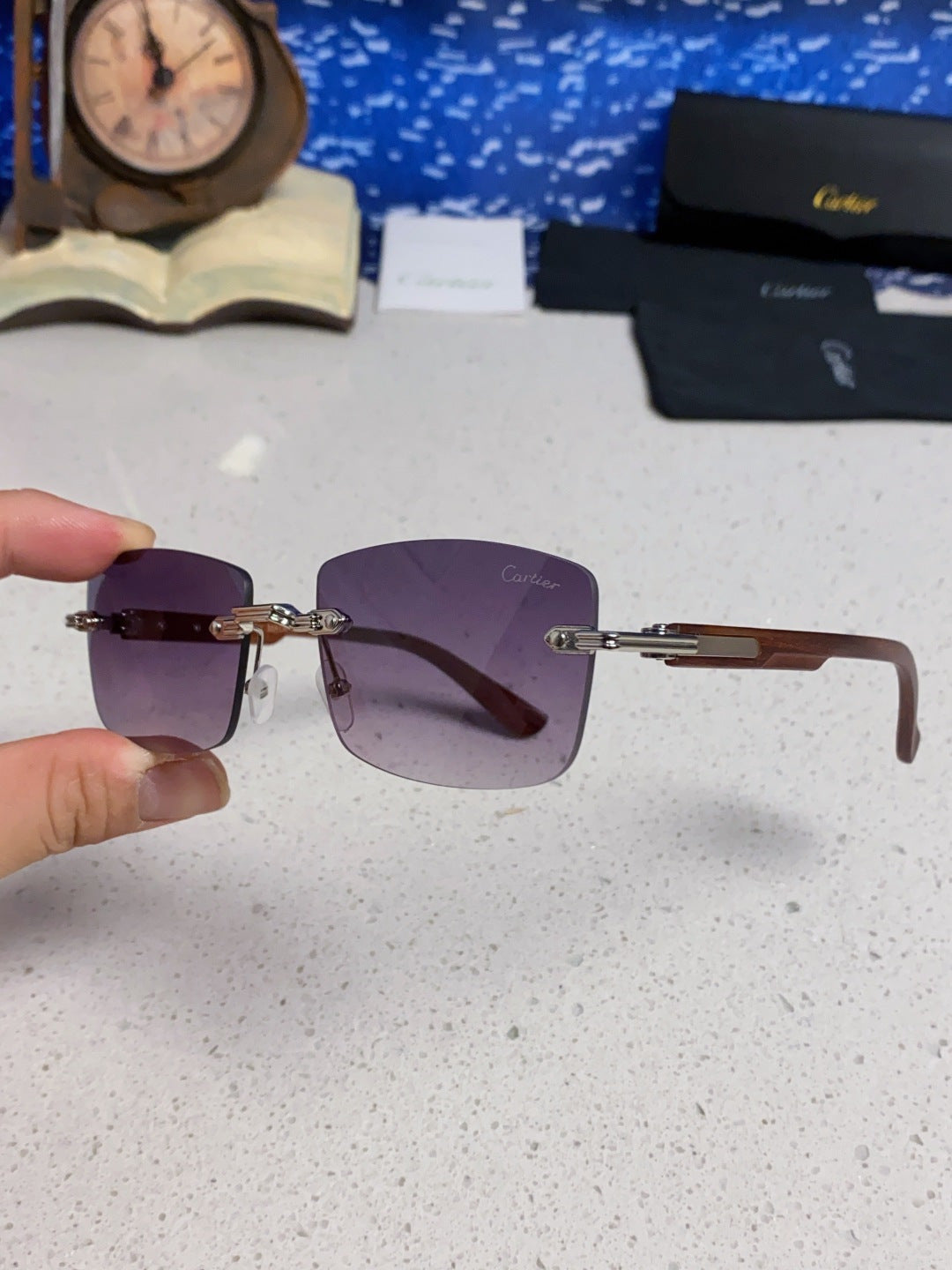 Cartier Lightweight Rimless Purple Lens Sunglasses for Men & Women - 432339 - detail image 5
