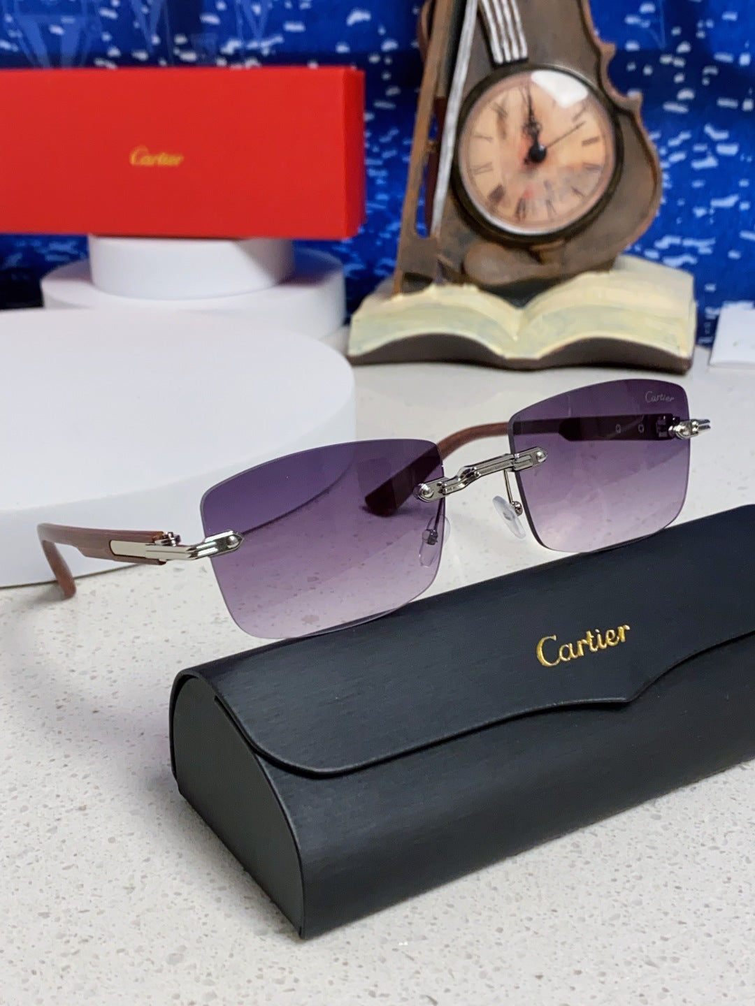 Cartier Lightweight Rimless Purple Lens Sunglasses for Men & Women - 487375 - detail image 9