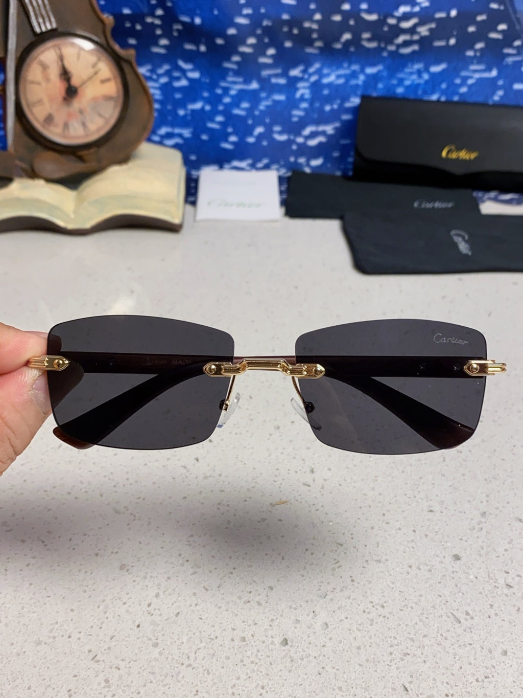 Cartier Lightweight Rimless Silver Lens Sunglasses for Men & Women - 432340 - detail image 4