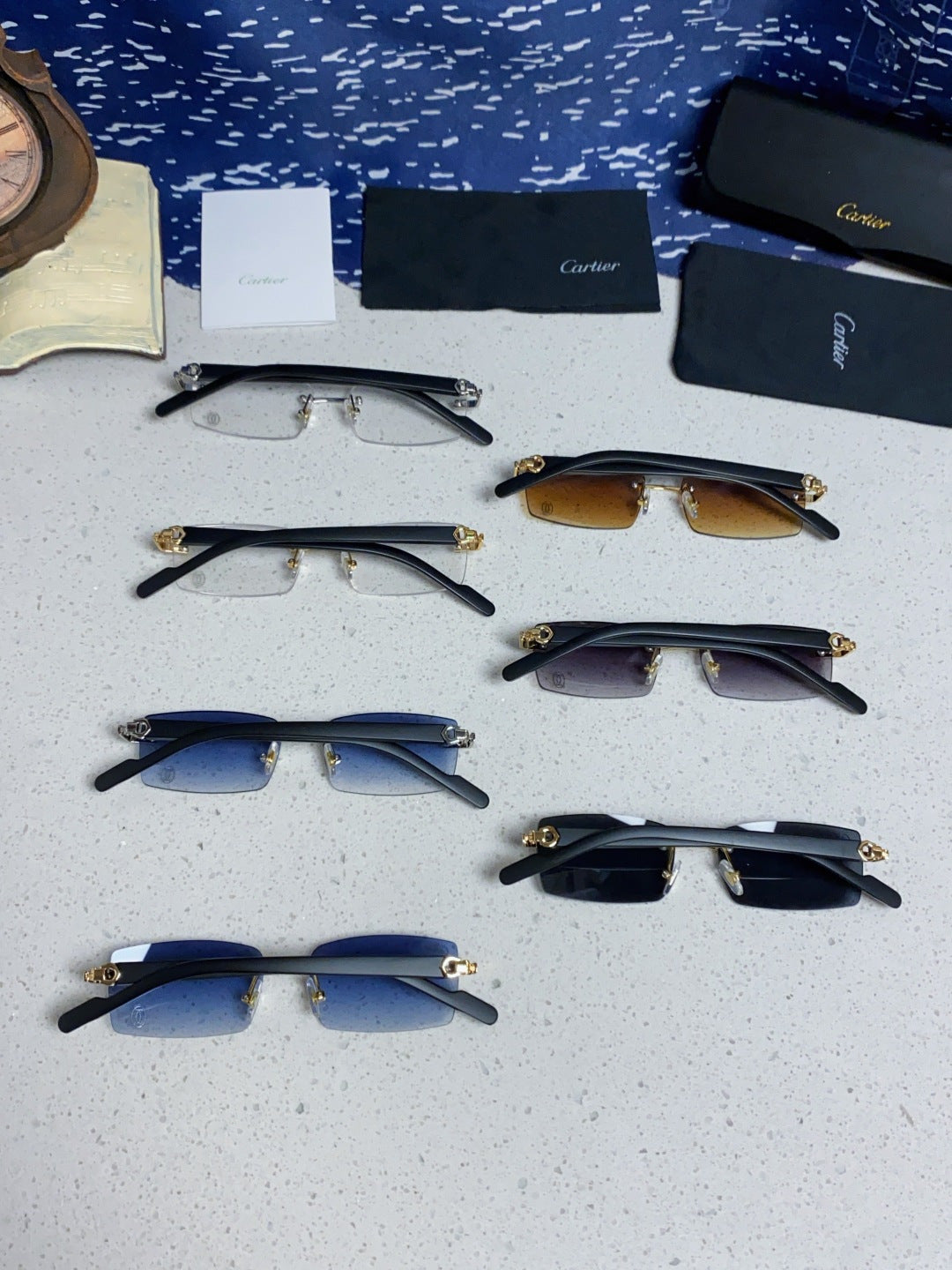 Cartier Lightweight Rimless Blue Lens Sunglasses for Men & Women - 465907 - detail image 11