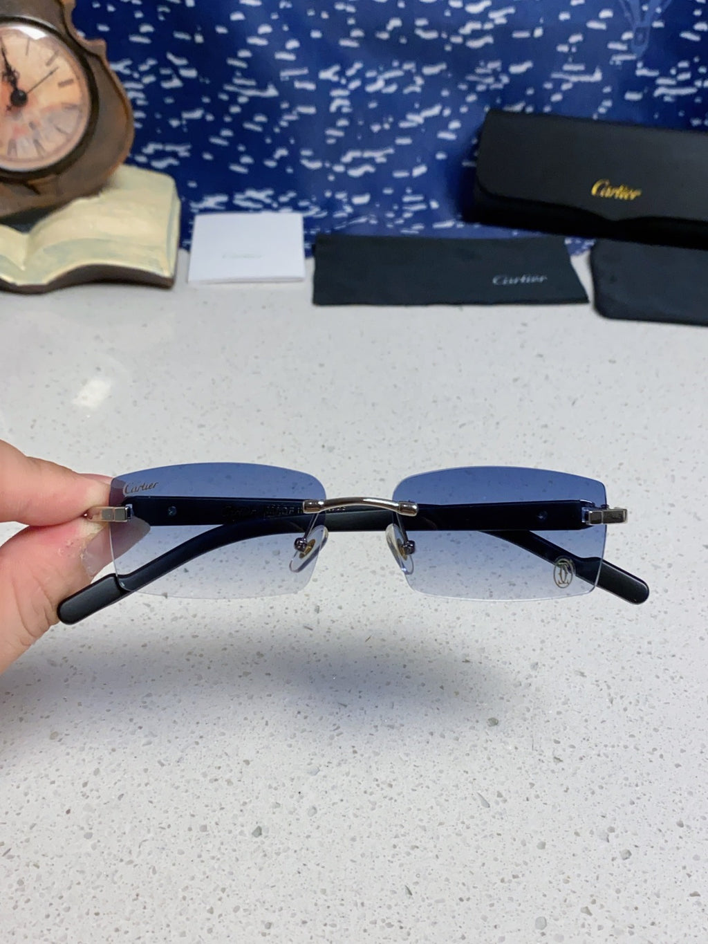 Cartier Lightweight Rimless Silver Lens Sunglasses for Men & Women - 465903 - detail image 4