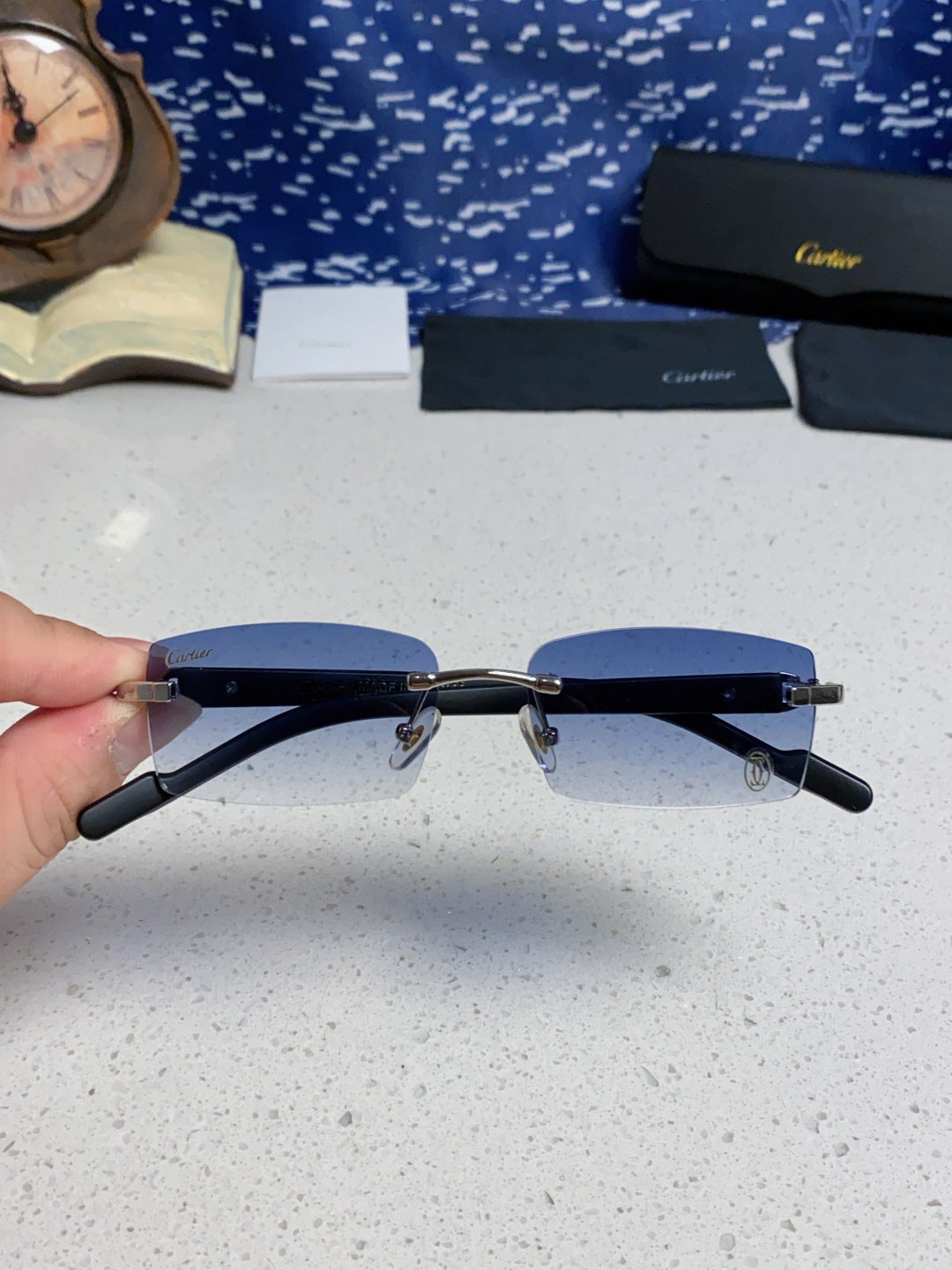 Cartier Lightweight Rimless Silver Lens Sunglasses for Men & Women - 465903 - detail image 4