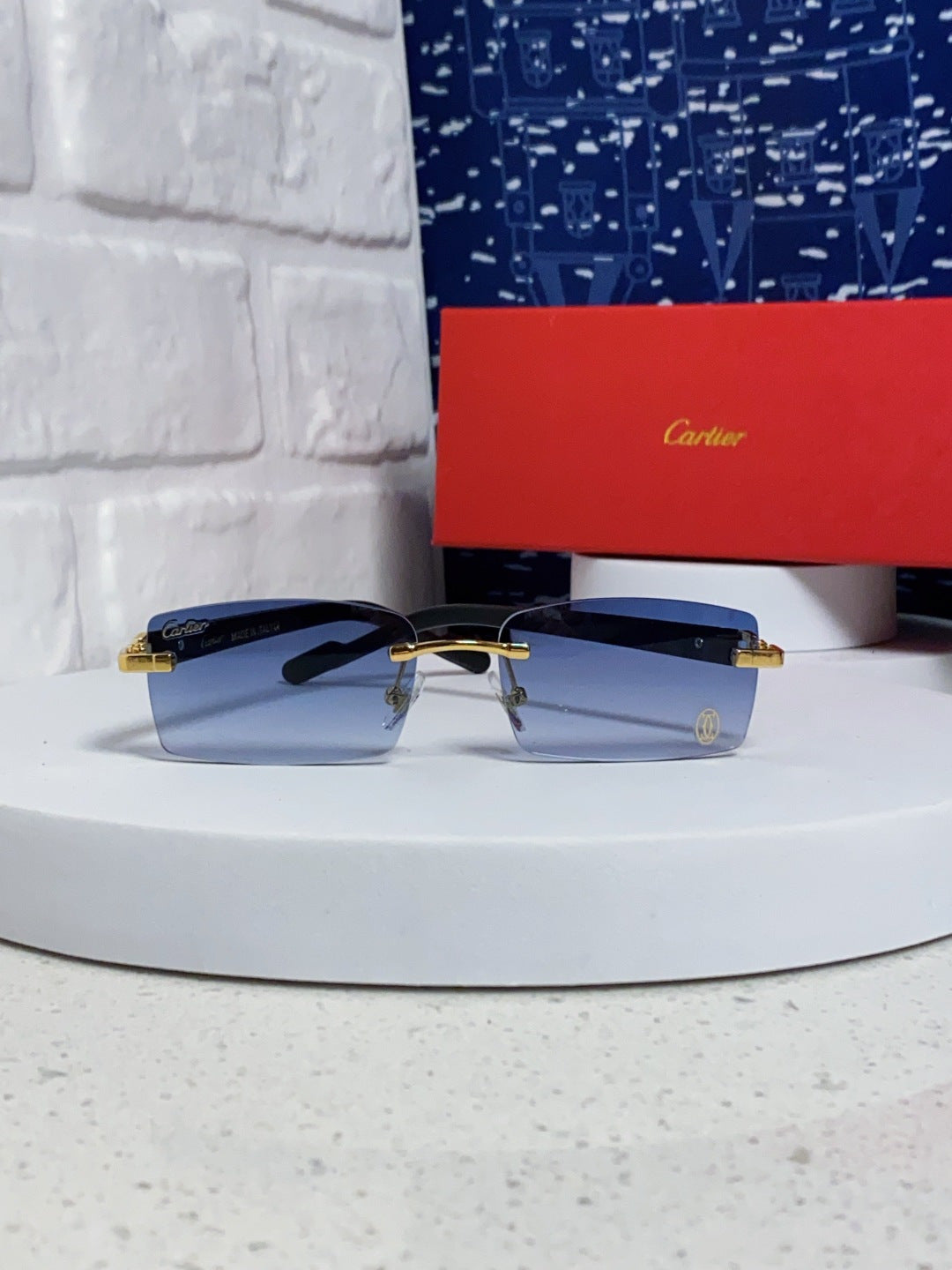 Cartier Lightweight Rimless Blue Lens Sunglasses for Men & Women - 465904 - detail image 2