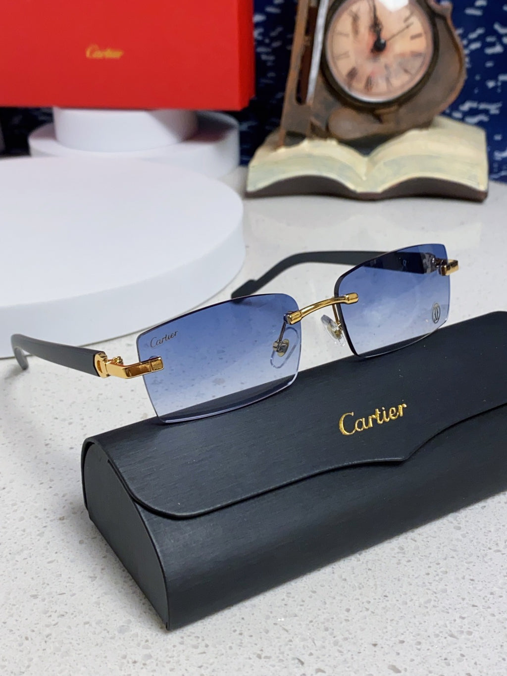Cartier Lightweight Rimless Blue Lens Sunglasses for Men & Women - 465904 - detail image 10