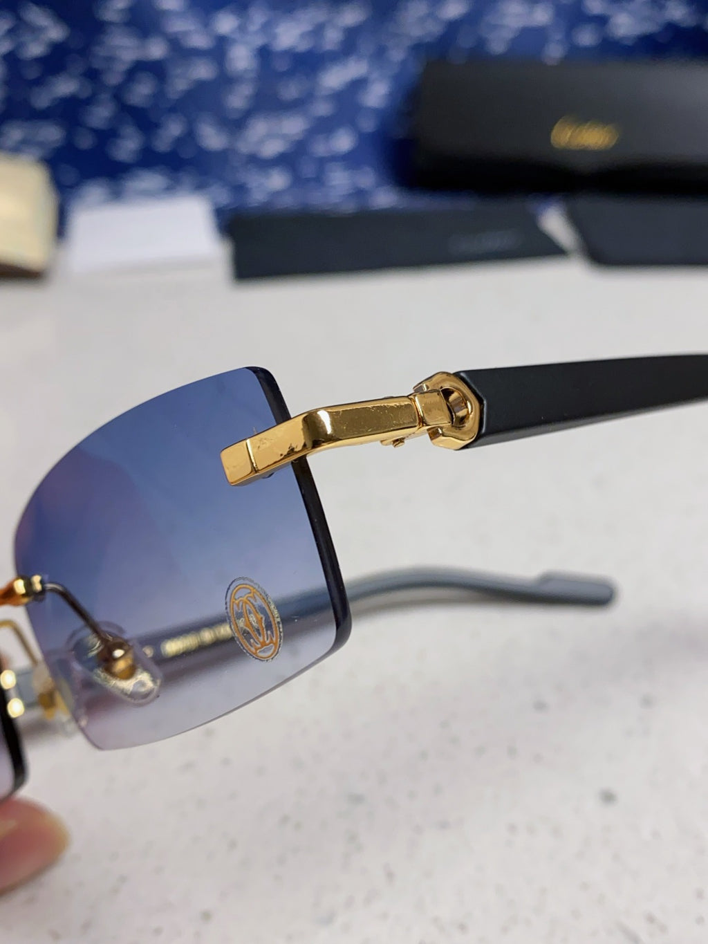 Cartier Lightweight Rimless Blue Lens Sunglasses for Men & Women - 465904 - detail image 7