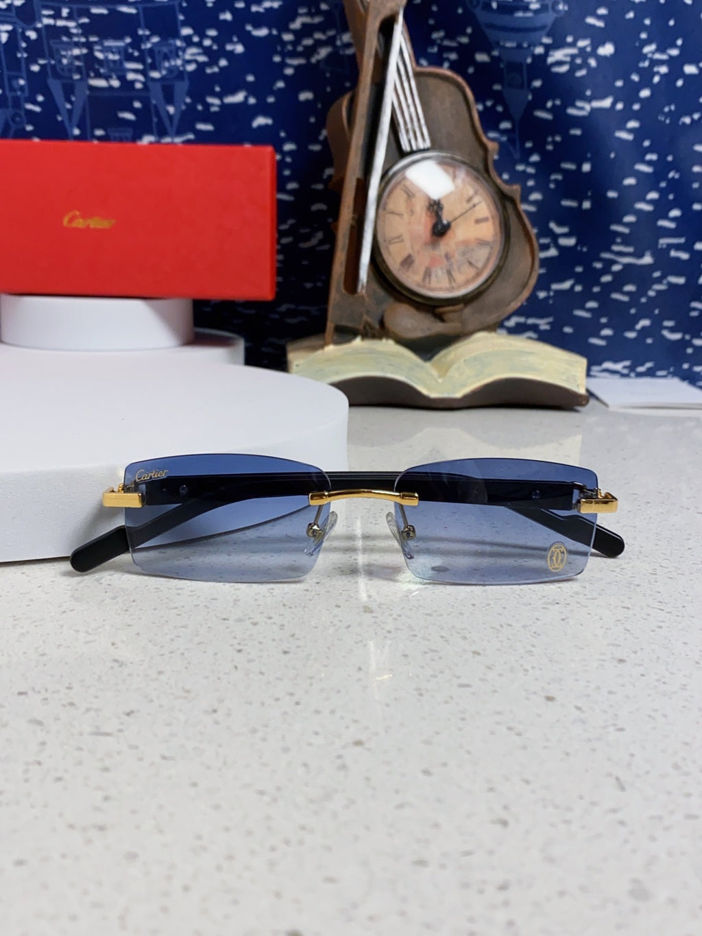Cartier Lightweight Rimless Blue Lens Sunglasses for Men & Women - 465904 - detail image 9