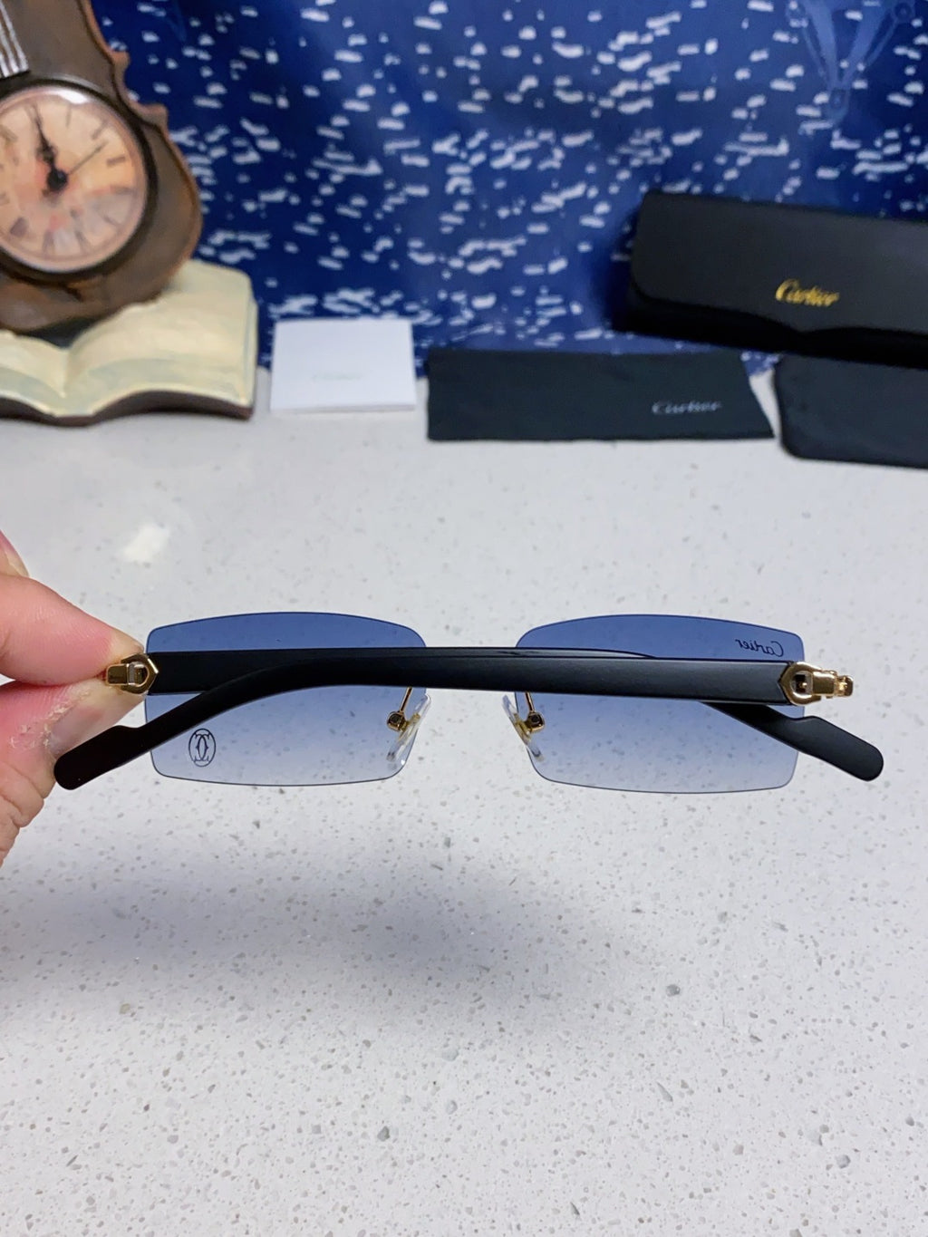 Cartier Lightweight Rimless Blue Lens Sunglasses for Men & Women - 465904 - detail image 5